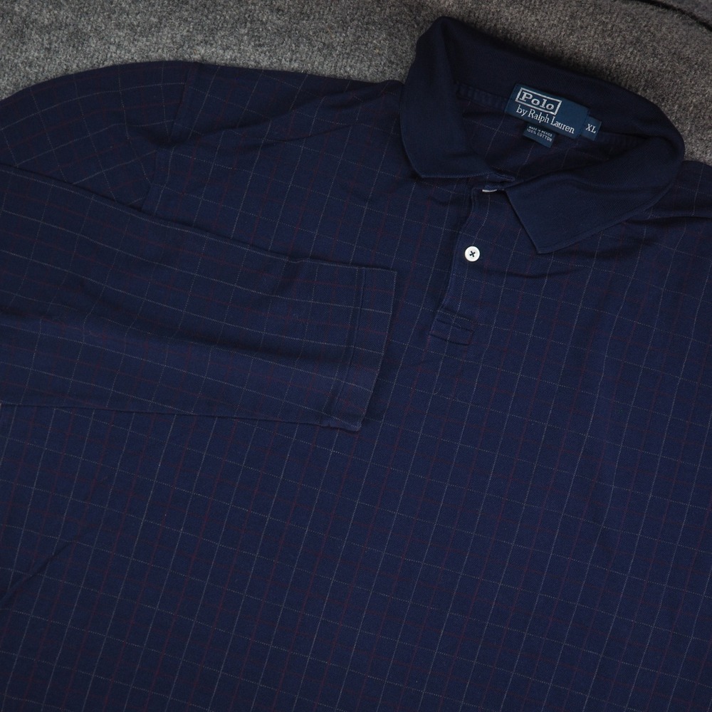 Polo Ralph Lauren Shirt Mens XL Long Sleeve Navy Blue Plaid Preppy Classic Pique